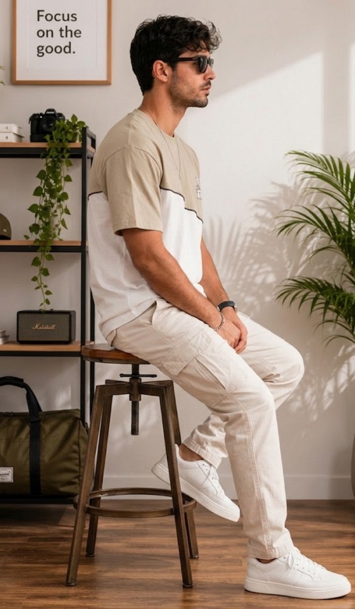 Erkek Beyaz O Yaka Basic T-Shirt 